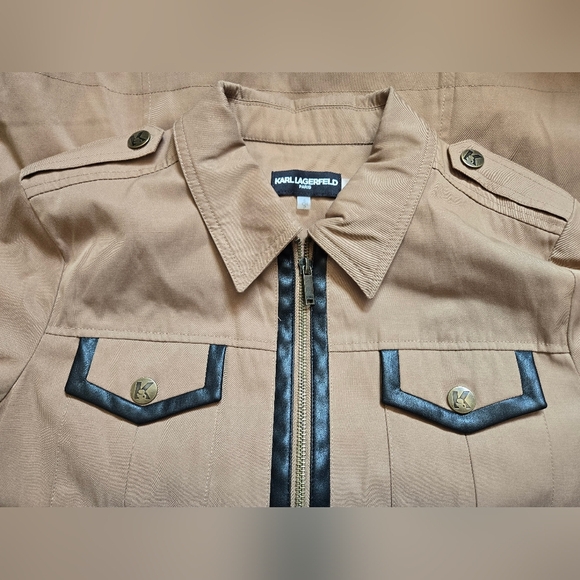KARL LAGERGELD Tan Utility Jacket with Black Trim. Size Small - Picture 14 of 15